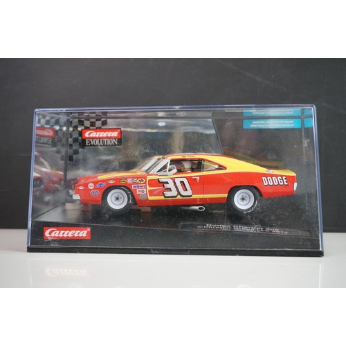 1003 - Five cased / boxed Carrera Evolution slot cars to include Ford Torino Talladega No 98 '69, Audi R18 ... 