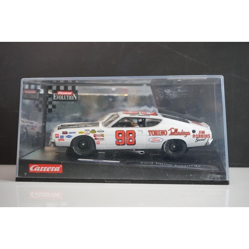 1003 - Five cased / boxed Carrera Evolution slot cars to include Ford Torino Talladega No 98 '69, Audi R18 ... 