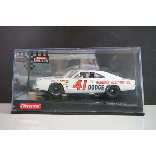 1003 - Five cased / boxed Carrera Evolution slot cars to include Ford Torino Talladega No 98 '69, Audi R18 ... 