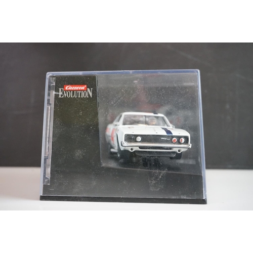 1003 - Five cased / boxed Carrera Evolution slot cars to include Ford Torino Talladega No 98 '69, Audi R18 ... 