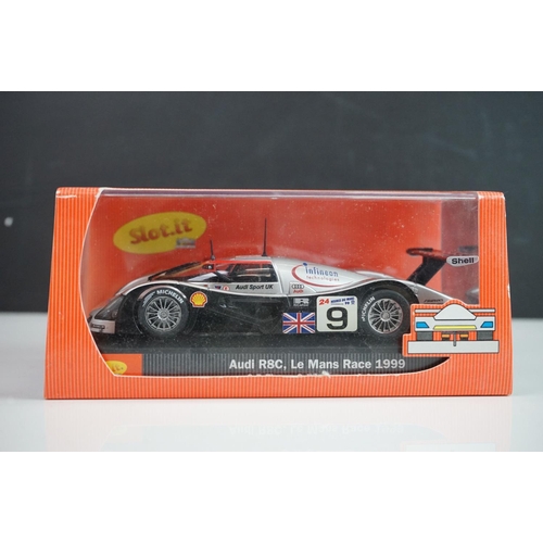 1011 - Sixed cased/boxed Slot it slot cars to include Audi R8C 1999 Le Mans SICA01e, Mercedes Sauber C9-Le ... 