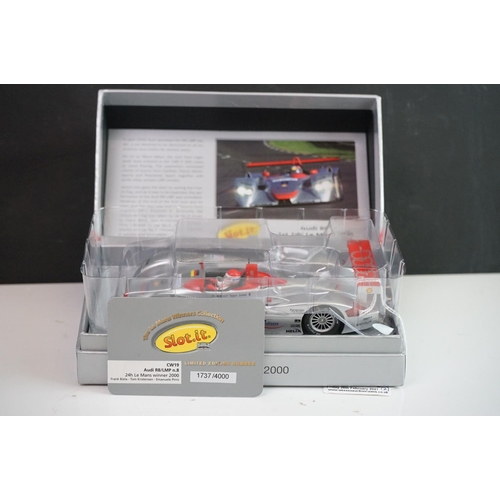 1017 - Two boxed Slot it slot cars to include CW19 Audi R8 LMP n.8 1st 24th Le Mans 2000 and CW17 Audi R18 ... 