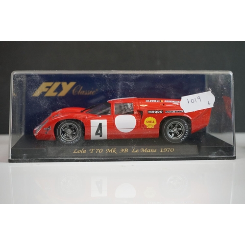 1019 - Six cased Fly Classic slot cars to include C31 Lola T70 MK 3B Azul, s32 Lola T70 Alcaniz 99, C32 Lol... 