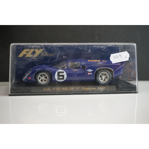 1019 - Six cased Fly Classic slot cars to include C31 Lola T70 MK 3B Azul, s32 Lola T70 Alcaniz 99, C32 Lol... 