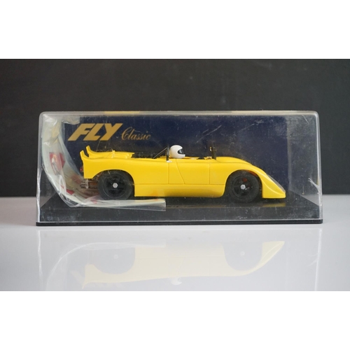 1020 - Six cased Fly Classic slot cars to include C44 Porsche 908 Flunder Calcas decals, C64 Porsche 908/3 ... 