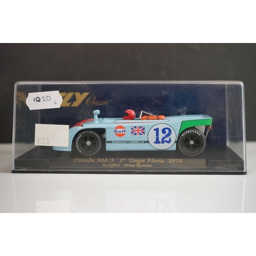 1020 - Six cased Fly Classic slot cars to include C44 Porsche 908 Flunder Calcas decals, C64 Porsche 908/3 ... 