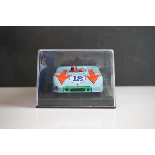 1020 - Six cased Fly Classic slot cars to include C44 Porsche 908 Flunder Calcas decals, C64 Porsche 908/3 ... 