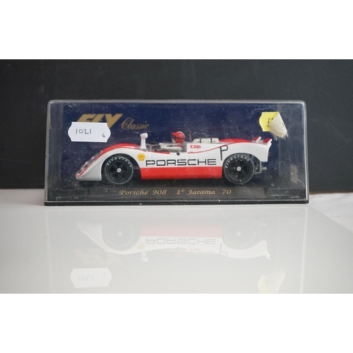 1021 - Six cased Fly Classic slot cars to include C44 Porsche 908 Flunder, C14 Porsche 908 Brands Hatch, S3... 