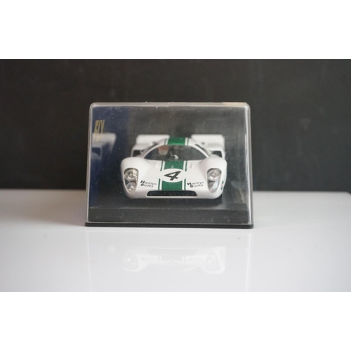 1023 - Four cased Fly Classic slot cars to include C43 Porsche 908 Flunder Le Mans 1972, C41 Flunder Martin... 