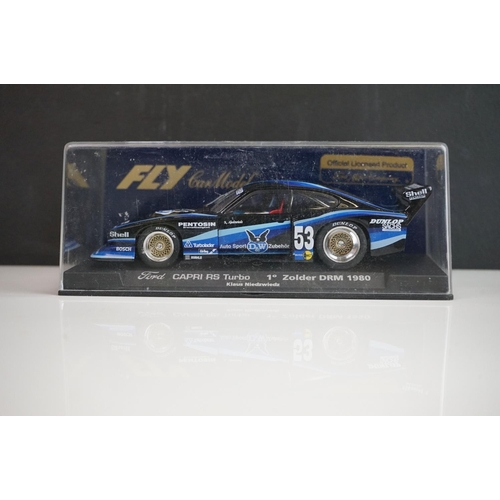 1024 - Six cased Fly Model slot cars to include 88043 Ford Capri RS Turbo Q Zolder DRM 1980 A147, 88069 Cap... 