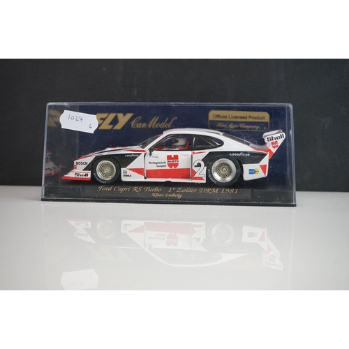 1024 - Six cased Fly Model slot cars to include 88043 Ford Capri RS Turbo Q Zolder DRM 1980 A147, 88069 Cap... 