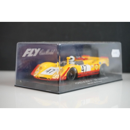 1025 - Six cased Fly Model slot cars to include C63 Porsche 908/3 Nurburgring 1971, 88098 Porsche 908/2 Seb... 