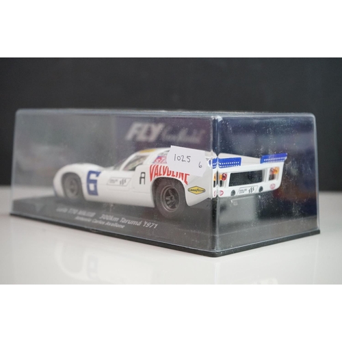 1025 - Six cased Fly Model slot cars to include C63 Porsche 908/3 Nurburgring 1971, 88098 Porsche 908/2 Seb... 