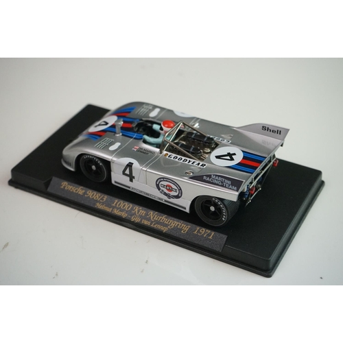 1025 - Six cased Fly Model slot cars to include C63 Porsche 908/3 Nurburgring 1971, 88098 Porsche 908/2 Seb... 