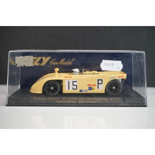 1025 - Six cased Fly Model slot cars to include C63 Porsche 908/3 Nurburgring 1971, 88098 Porsche 908/2 Seb... 