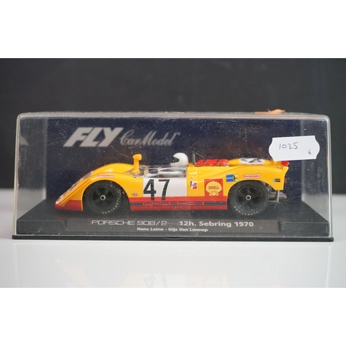 1025 - Six cased Fly Model slot cars to include C63 Porsche 908/3 Nurburgring 1971, 88098 Porsche 908/2 Seb... 