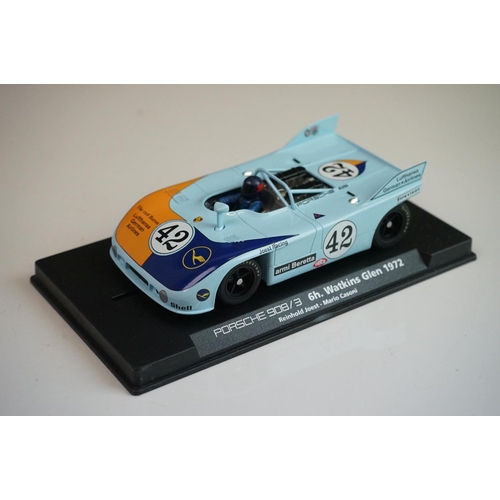 1026 - Six cased Fly Model slot cars to include 88092 Porsche 908/3 6th Watkins Glen 1972 (C-101), C68 Pors... 