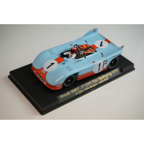 1026 - Six cased Fly Model slot cars to include 88092 Porsche 908/3 6th Watkins Glen 1972 (C-101), C68 Pors... 