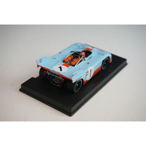 1026 - Six cased Fly Model slot cars to include 88092 Porsche 908/3 6th Watkins Glen 1972 (C-101), C68 Pors... 