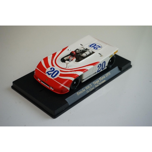 1026 - Six cased Fly Model slot cars to include 88092 Porsche 908/3 6th Watkins Glen 1972 (C-101), C68 Pors... 