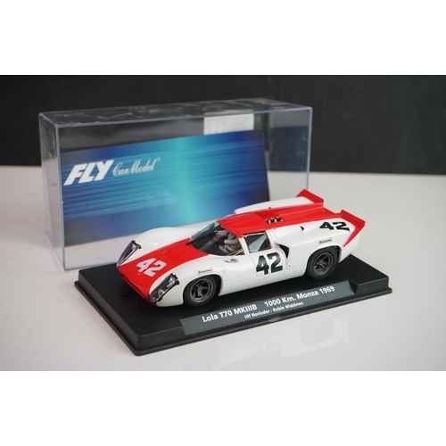 1027 - Six cased Fly Model slot cars to include A142 Ford Capri RS Turbo Nururgring DRM 1981, C66 Porsche 9... 