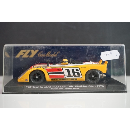 1028 - Six cased Fly Models slot cars to include 88121 Porsche 908 Flunder LH A-412, E141 Ford Capri RS Tur... 