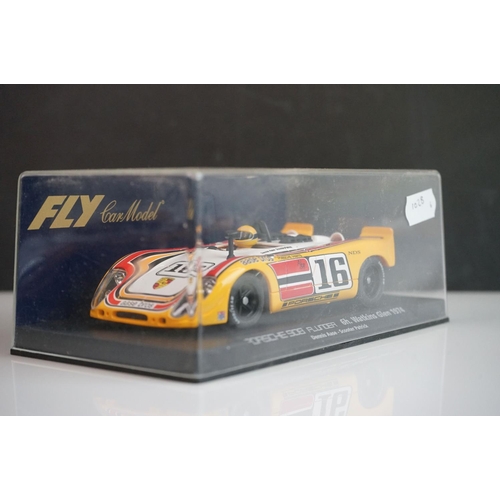 1028 - Six cased Fly Models slot cars to include 88121 Porsche 908 Flunder LH A-412, E141 Ford Capri RS Tur... 