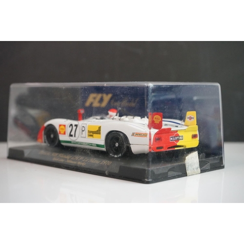 1028 - Six cased Fly Models slot cars to include 88121 Porsche 908 Flunder LH A-412, E141 Ford Capri RS Tur... 