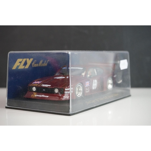 1028 - Six cased Fly Models slot cars to include 88121 Porsche 908 Flunder LH A-412, E141 Ford Capri RS Tur... 