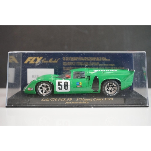 1028 - Six cased Fly Models slot cars to include 88121 Porsche 908 Flunder LH A-412, E141 Ford Capri RS Tur... 