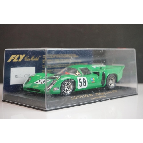 1028 - Six cased Fly Models slot cars to include 88121 Porsche 908 Flunder LH A-412, E141 Ford Capri RS Tur... 