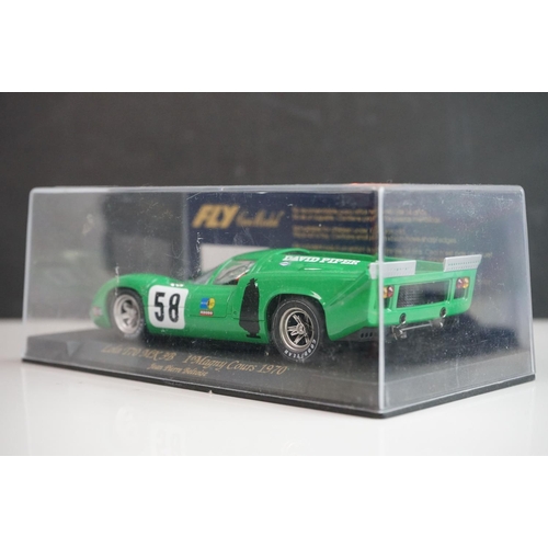 1028 - Six cased Fly Models slot cars to include 88121 Porsche 908 Flunder LH A-412, E141 Ford Capri RS Tur... 