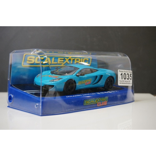 1035 - Three cased Scalextric slot cars to include ltd edn C3327 McLaren MP4-12C Scalextric Club 2012, C296... 