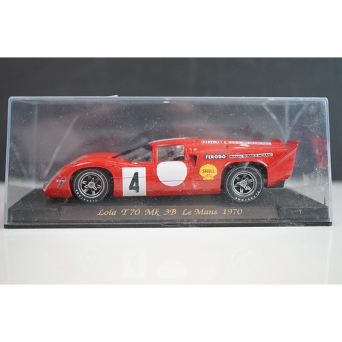 1042 - Six cased Fly slot cars to include Porsche 908 Zeltweg 70, Lola T70 mk 3B Daytona Historics 2000, Lo... 