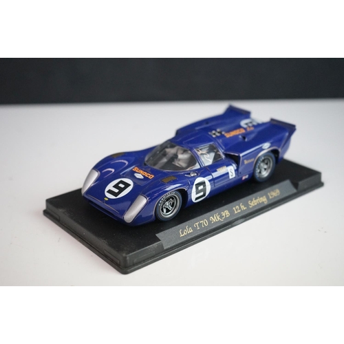 1042 - Six cased Fly slot cars to include Porsche 908 Zeltweg 70, Lola T70 mk 3B Daytona Historics 2000, Lo... 