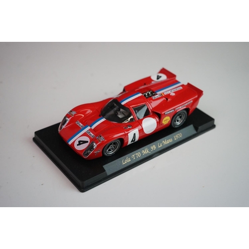 1042 - Six cased Fly slot cars to include Porsche 908 Zeltweg 70, Lola T70 mk 3B Daytona Historics 2000, Lo... 