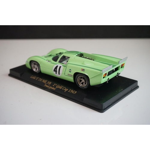 1042 - Six cased Fly slot cars to include Porsche 908 Zeltweg 70, Lola T70 mk 3B Daytona Historics 2000, Lo... 