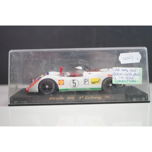 1042 - Six cased Fly slot cars to include Porsche 908 Zeltweg 70, Lola T70 mk 3B Daytona Historics 2000, Lo... 