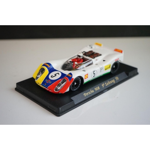 1042 - Six cased Fly slot cars to include Porsche 908 Zeltweg 70, Lola T70 mk 3B Daytona Historics 2000, Lo... 