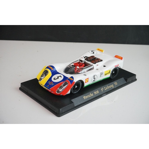 1042 - Six cased Fly slot cars to include Porsche 908 Zeltweg 70, Lola T70 mk 3B Daytona Historics 2000, Lo... 