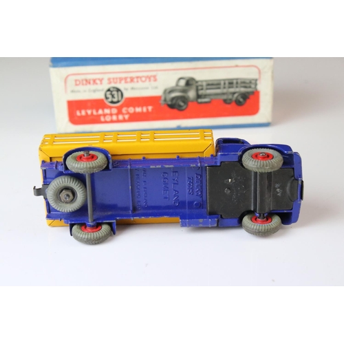 1051 - Two boxed Dinky Supertoys 531 Leyland Comet Lorry both with yellow trucks, one with blue can & red h... 