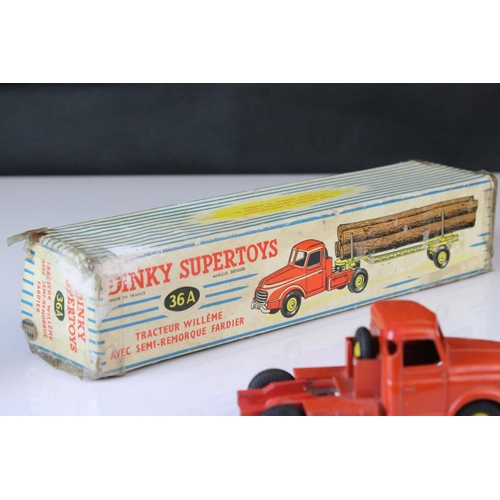 1063 - Boxed French Dinky Supertoys 36A Tracteur Willeme Avec Semi-Remprque Fardier diecast model, orange c... 