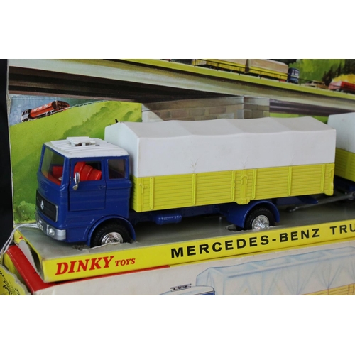 1066 - Boxed Dinky 917 Mercedes Benz Truck and Trailer diecast model in vg condition showing minor paint ch... 