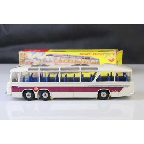 1067 - Boxed Dinky 952 Vega Major Luxury Coach diecast model in off white with purple stripes, light wear b... 