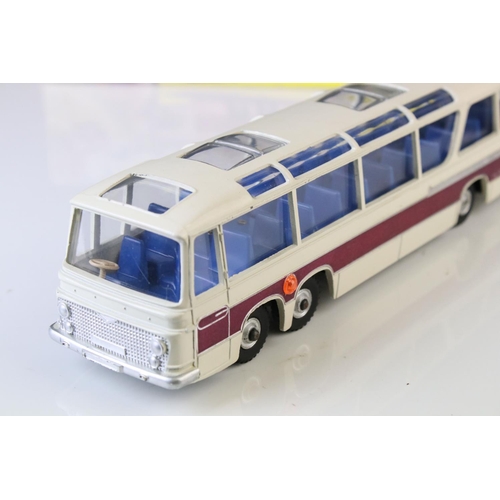 1067 - Boxed Dinky 952 Vega Major Luxury Coach diecast model in off white with purple stripes, light wear b... 