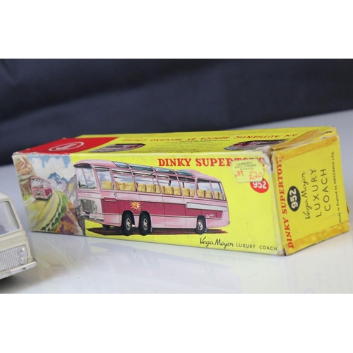 1067 - Boxed Dinky 952 Vega Major Luxury Coach diecast model in off white with purple stripes, light wear b... 