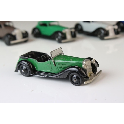 1070 - Nine early-mid 20th C Dinky diecast road models including 2 x 36F, some paint chips and re-painting,... 