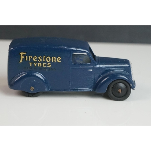 1076 - Six early-mid 20 C Trojan Vans with various later applied decals and paint featuring Hovis, Fireston... 