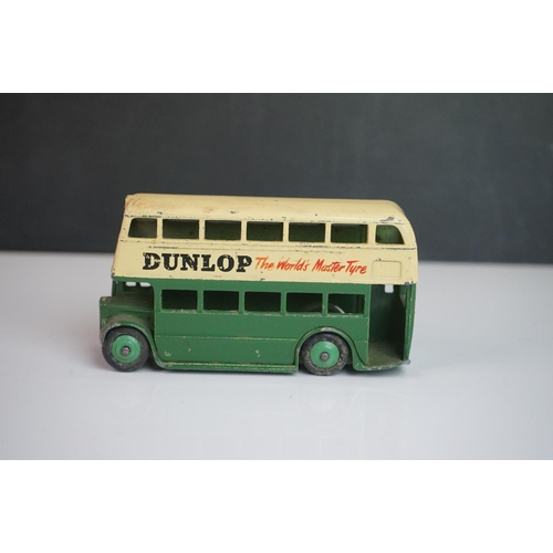 1084 - Ten play worn Dinky diecast buses to include FRench Autobus Parisien Somua Panhard, 4 x 290 Dunlop, ... 