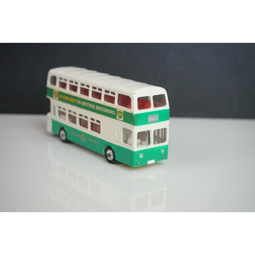 1084 - Ten play worn Dinky diecast buses to include FRench Autobus Parisien Somua Panhard, 4 x 290 Dunlop, ... 